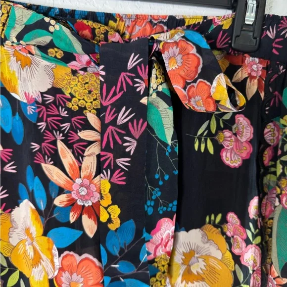 Johnny Was Floral Print Scalloped Edge Albany Tie Waist Pants Size L - Picture 6 of 11